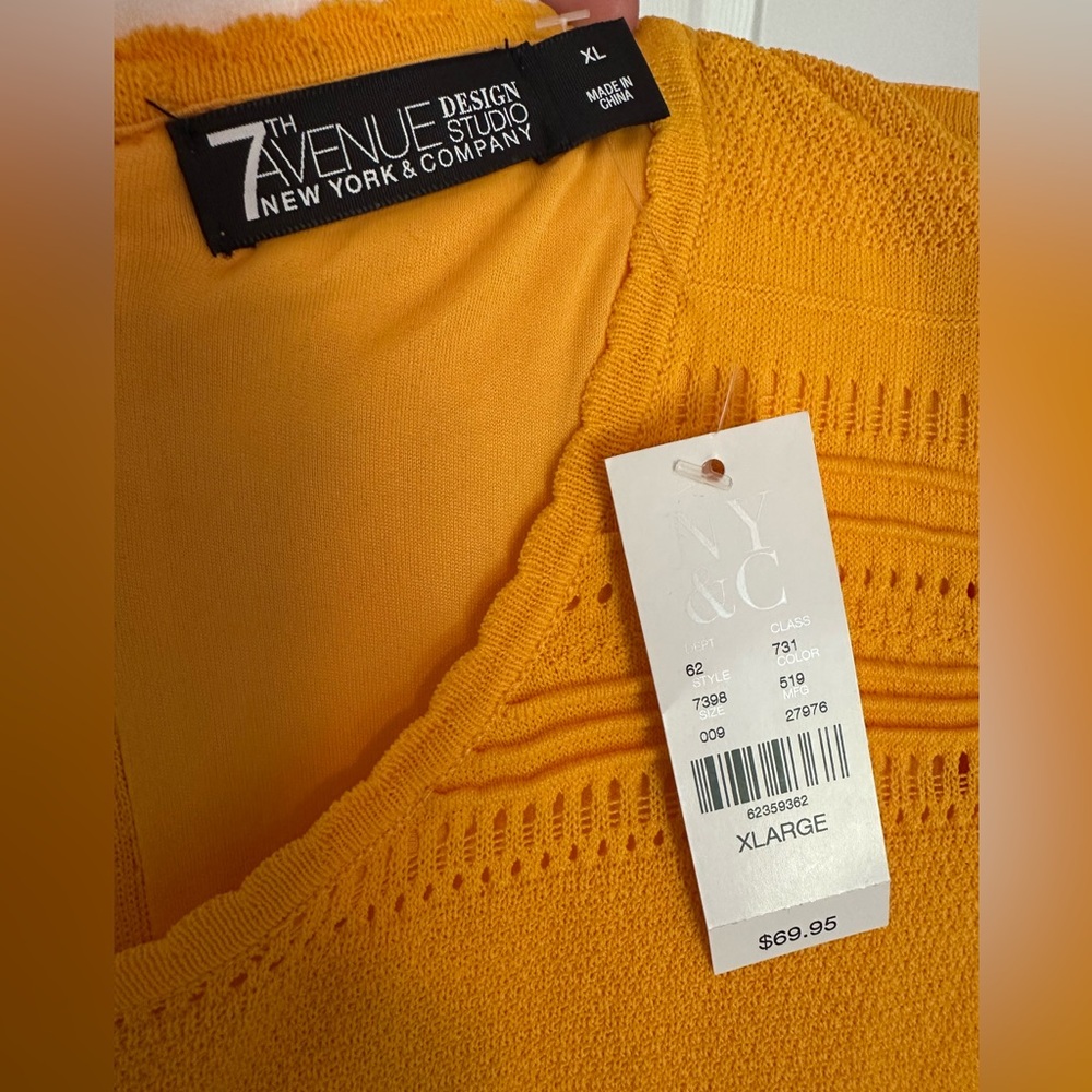 New York & Company Yellow Ribbed Scoop Neck Midi Dress - Picture 5 of 9
